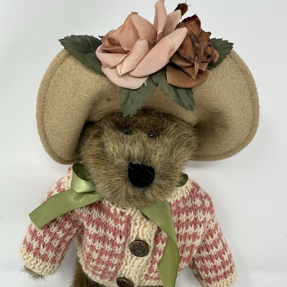 Boyds Bears Mrs. Mertz Collectible Plush Teddy Bear Pink & Cream Sweater Flowers - Picture 2 of 5